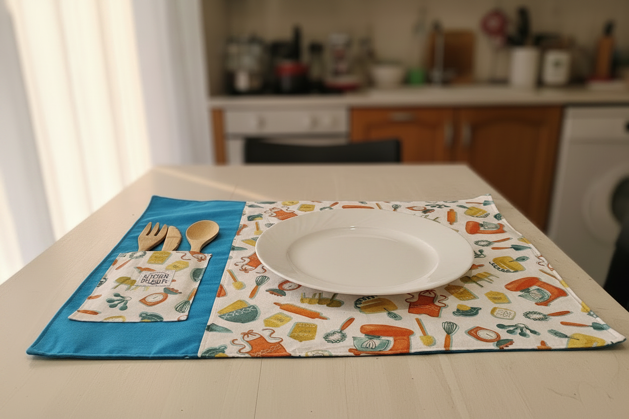 TOVAGLIETTA AMERICANA PER LA COLAZIONE O PRANZO | "Pasticceria creativa" - Con tasca porta posate