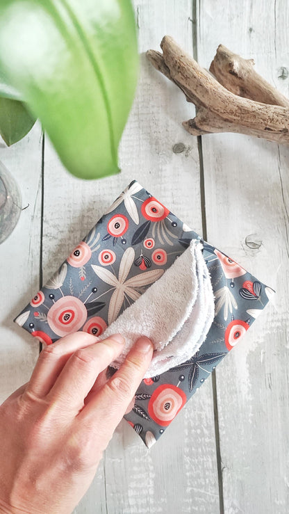 ASTUCCIO con 4 PADS STRUCCANTI  "Blu notte con fiori"