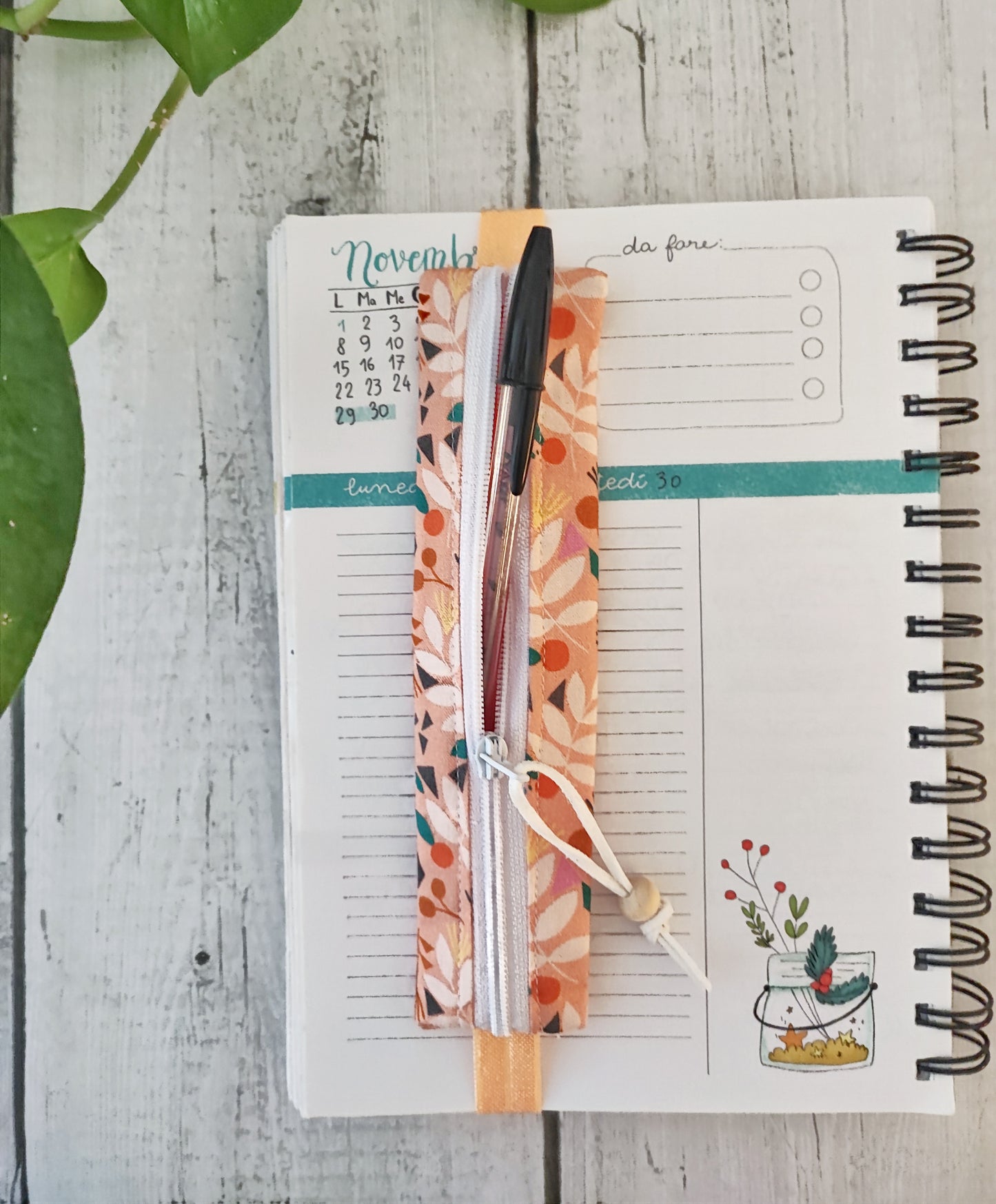 ASTUCCIO CON ELASTICO PER AGENDA | 6X17 cm, Fantasia  floreale botanico