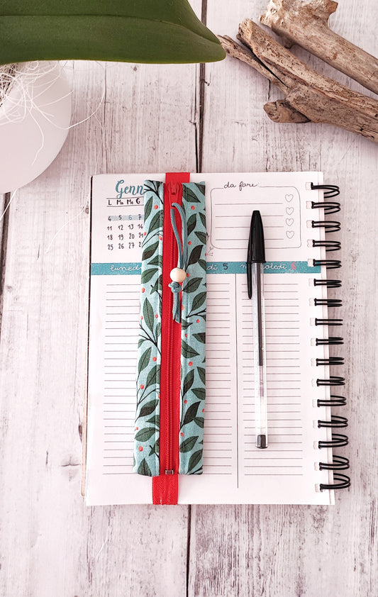 ASTUCCIO CON ELASTICO PER AGENDA | 6X17 cm, Fantasia bacche e foglie
