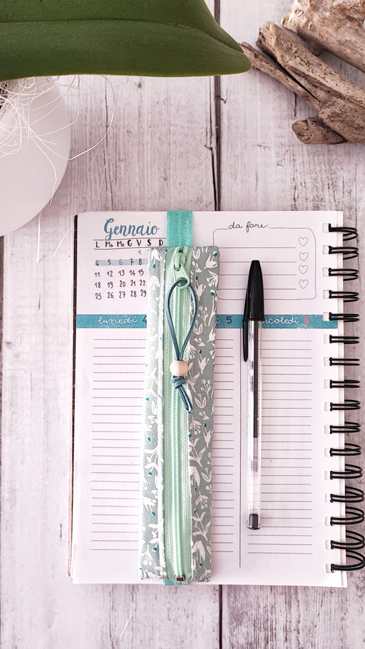 ASTUCCIO CON ELASTICO PER AGENDA | 6x17 cm, Fantasia acqua marina