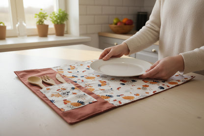 TOVAGLIETTA AMERICANA PER LA COLAZIONE O PRANZO | "Aia Country" - con tasca porta posate