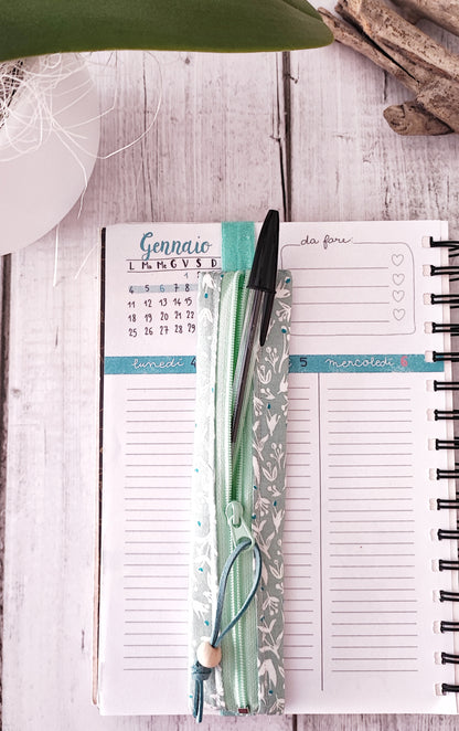 ASTUCCIO CON ELASTICO PER AGENDA | 6x17 cm, Fantasia acqua marina