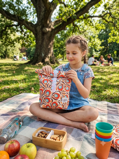 BORSA MERENDA | SNACK riutilizzabile ed impermeabile FANTASIA Pavone