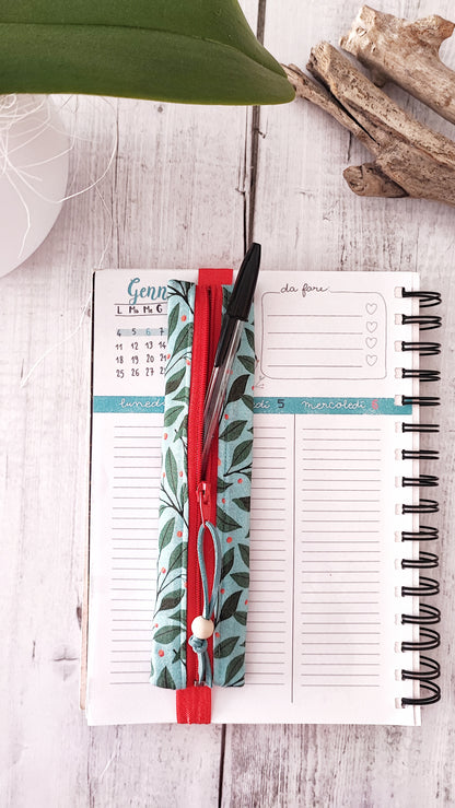 ASTUCCIO CON ELASTICO PER AGENDA | 6X17 cm, Fantasia bacche e foglie