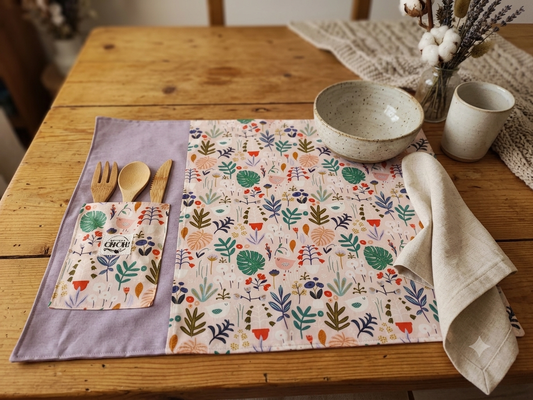TOVAGLIETTA AMERICANA PER LA COLAZIONE O PRANZO | "Foliage e natura"- con tasca porta posate
