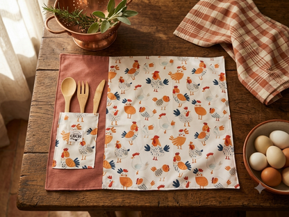 TOVAGLIETTA AMERICANA PER LA COLAZIONE O PRANZO | "Aia Country" - con tasca porta posate
