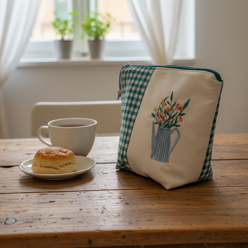 BEAUTY RICAMATO CON ANNAFFIATOIO FIORITO | Pochette in cotone fatta a mano