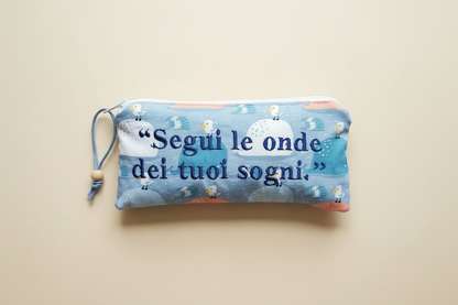 ASTUCCIO POCKET CASE con frase ricamata | " Segui le onde dei tuoi sogni"