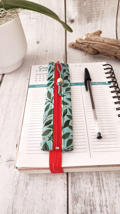 ASTUCCIO CON ELASTICO PER AGENDA | 6X17 cm, Fantasia bacche e foglie
