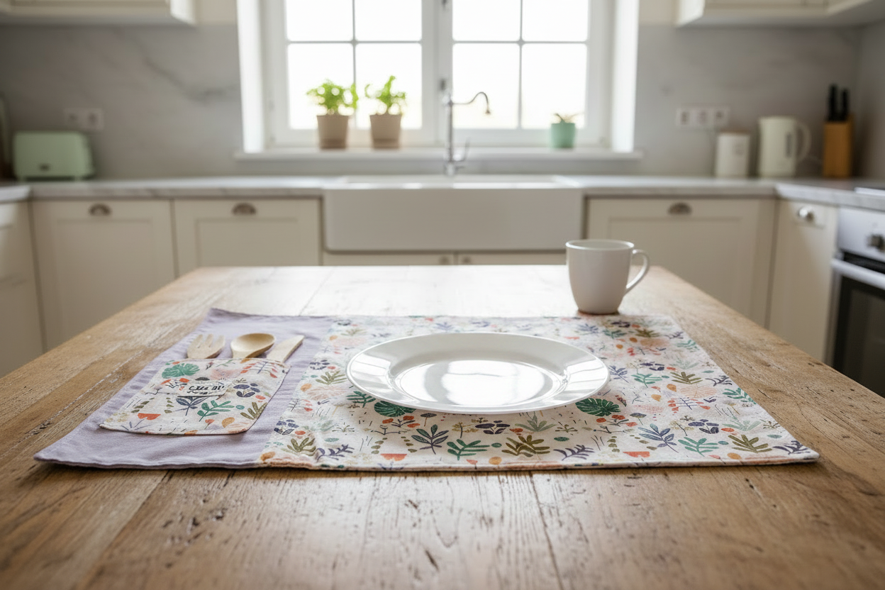 TOVAGLIETTA AMERICANA PER LA COLAZIONE O PRANZO | "Foliage e natura"- con tasca porta posate