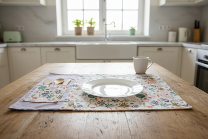 TOVAGLIETTA AMERICANA PER LA COLAZIONE O PRANZO | "Foliage e natura"- con tasca porta posate